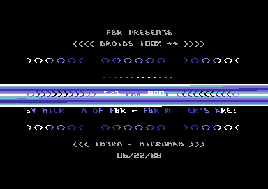 Screenshot of "Droids" - Crack: Fucked Beyond Repair (FBR) - Published by Mastertronic's Added Dimension on Commodore 64 (1988)