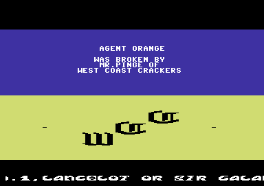 Screenshot of "Agent Orange" - Crack: West Coast Crackers - Published by Quicksilva on Commodore 64 (1987)