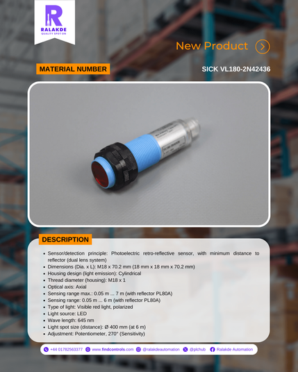 Spesification of SICK VL180-2N42436 from Ralakde Automation.