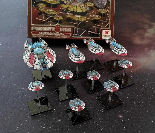 Small fleet of Directorate vessels for Firestorm Armada. 1 Battleship, 3 Cruisers and 6 Frigates.