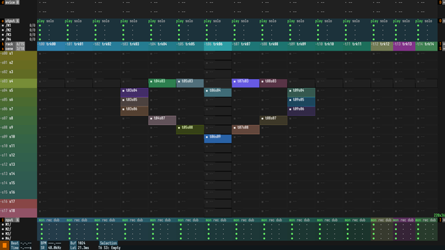 screenshot of text user interface that one can barely recognize as a text user interface, displaying a multicolored heart made out of table cells in a table with smoothly colored row and column headers, and a big bunch of tiny indicators