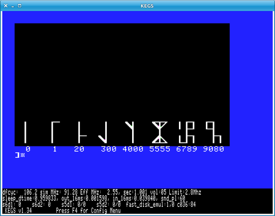 A screenshot of the output from Cistercian numerals written in Applesoft BASIC.
