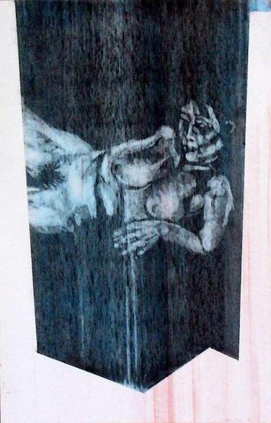 Mixed media life drawing of a reclining figure.