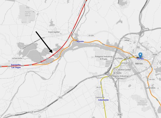 map showing the Mérida avoider line