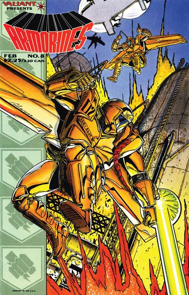 the  cover of the comic book, it is of several armorines descending on the compound, the largest one in the center is shooting below him, a blast coming up from below 