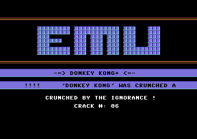Screenshot of "Donkey Kong" - Crack: EMU - Trainer: +1 - Published by Ocean on Commodore 64 (1986)