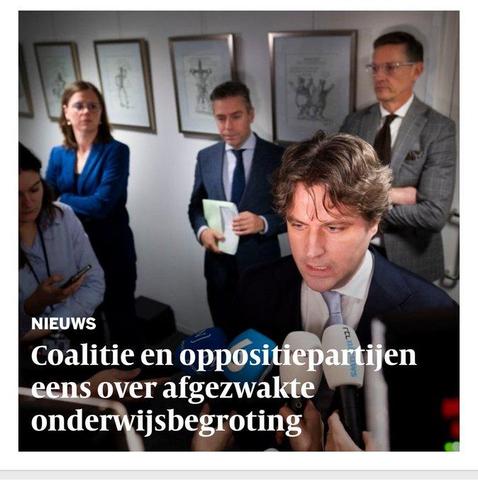 foto van het moment dat Bontenbal in zee ging met de coalitie, en steun verleende aan de onderwijsbegroting, met enorme bezuinigingen
