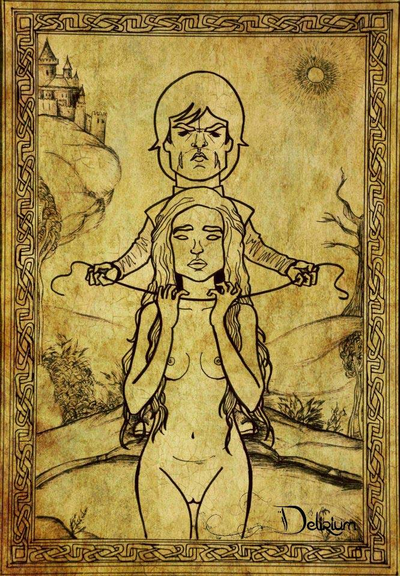 Ilustracion de los personajes Tyrion y Daenerys de Juego de tronos