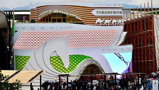 Uncredited photograph of the, some may say, over-the-top Turkmenistan Pavilion at Expo2025 Osaka.