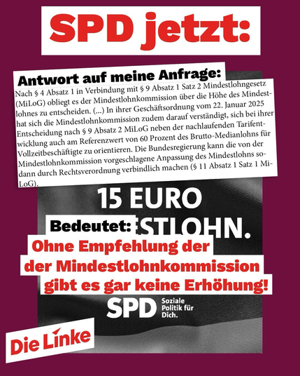 SPD heute: ohne Empfehlung der Mindestlohnkommission kein höherer Mindesrlohb