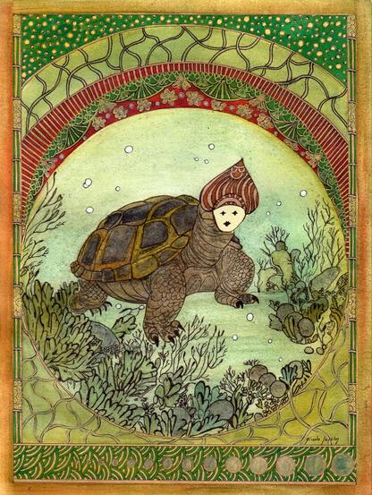 "SEPTIMANA" :  Jour de Mercure (mercredi)

Sans hâte pour aller au marché
Elle portera ses oeufs
et ses bouquets d’algues fraîches
la mer a avalé le lièvre.

Nouvelle de Jacqueline FischerJacqueline Fischer.
2025. Technique mixte. 32 cm x 24 cm
https://nicole-pessin.com/2025/05/15/nouvelle-n9/

#semaine #septimana #aquarelle #encredechine #peinture #art #poésie #animaux #artsingulier #tortue 