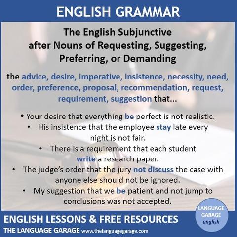 Use of the English subjunctive after nouns of requesting, suggesting, preferring, or demanding, image of a judge's desk