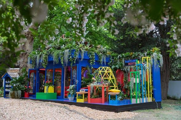 Babylon Beats - a multicoloured tubular staging exhibit for houseplants