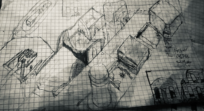 A pencil drawing of very old abandoned ruins by me, J