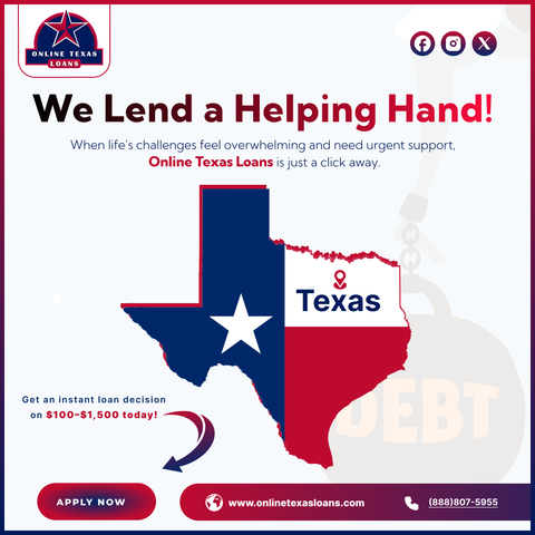 🌟 Mathis, TX! Need fast cash? Online Texas Loans offers instant approval for loans up to $1,500 — no credit check needed!
Get your decision in minutes and enjoy a smooth, reliable process.
Serving Mathis and all nearby communities.
Apply today at onlinetexasloans.com or call (888) 807-5955.

#Finance #QuickLoans #MathisTX #FastCash #NoCreditCheck #MoneyHelp #AllInOne #Installmentloans #Paydayloans