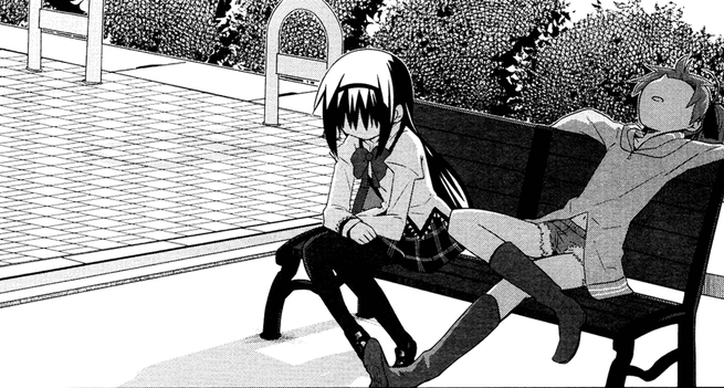 Homura and Kyouko worn out from the manga series Mitakihara☆Anti-Materials.