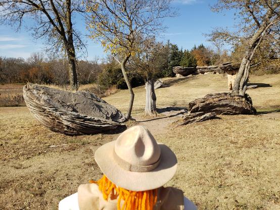 Ranger Sarah hikes through Mushroom Rock State Park. The mushroom rocks are natural Dakota rocks, which are the remains of beach sands and sediments of the Cretaceous Period.
— at Mushroom Rock State Park.
