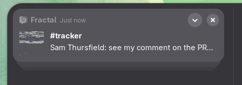 A screenshot of a GNOME Shell notification from Fractal, showing an avatar that is completely garbled.