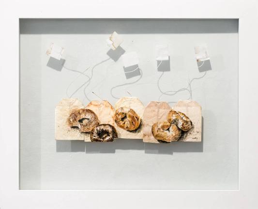 Partaken by Ruby Silvious, 2018 (watercolour, gouache on used tea bags)