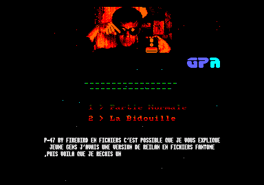 Screenshot of "P-47 Thunderbolt - The Freedom Fighter" - Crack: Guilde des Pirates Associés (GPA) - Published by Firebird Software on Amstrad CPC (1990)