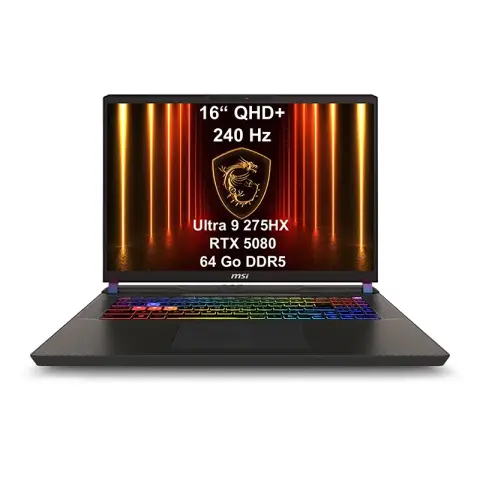 MSI Vector 16 HX AI Ultra 9 275HX / 64 Go DDR5 / 2 To SSD / RTX 5080 / 16“ QHD+ 240 Hz / Windows 11