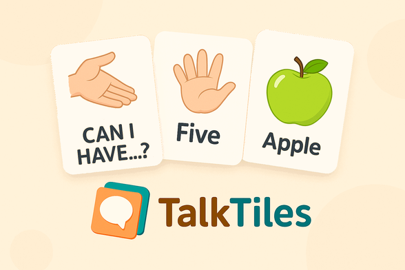 "Can I have..." "Five" "Apple" sentence build by cards