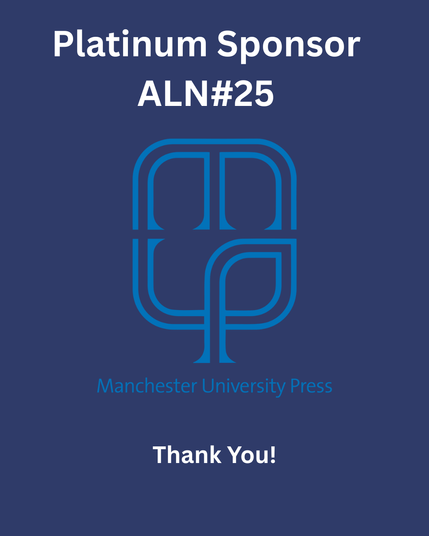Manchester University Press logo. Light blue on a dark blue background.