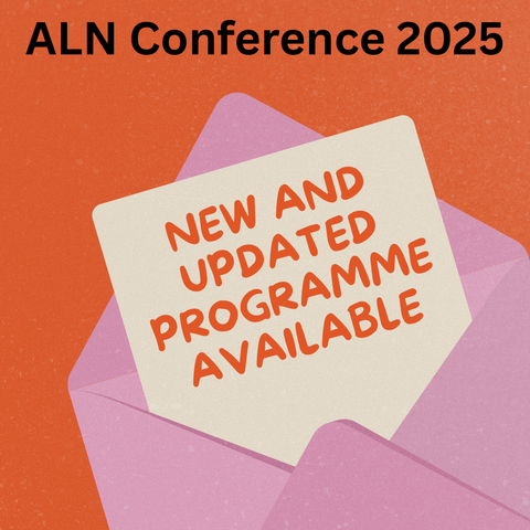 A note sticking out of an envelope with the words new and updated programme availalble