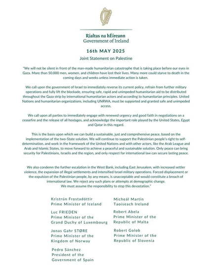 Joint statement on Palestine 16-5-2025
