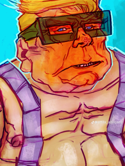Close up of Trump’s face in the illustration 