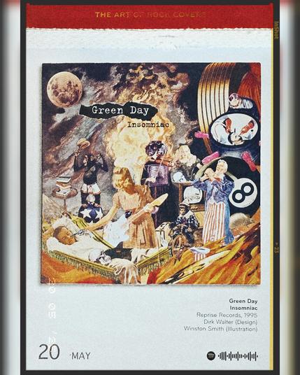 Abreißtageskalender von seltmann mit dem Kalenderblatt des Vinyl-Covers der LP "Insomniac" (1995) von Green Day