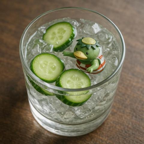 ①« Generated by GPT4o »
(Realistic 3D rendering art of a glass of shochu on the rocks with sliced ​​cucumbers floating in it)(From above)
The glass is a shot glass, and crushed ice and cucumbers are poured into it along with the clear liquid. A small kappa wearing a red and white striped life jacket is swimming in the glass, creating a cool atmosphere.
#本日の成果物 #aiartcommunity
