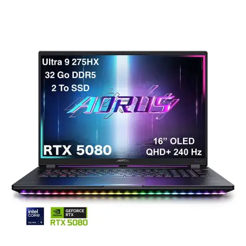 AORUS Master 16 Ultra 9 275HX / RTX 5080 / 16“ OLED QHD+ 240 Hz / 32 Go DDR5 / 2 To SSD / Windows 11
