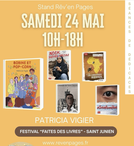 Visuel de la librairie Rêve en page avec les couvertures de cinq des romans jeunesse de Patricia Vigier