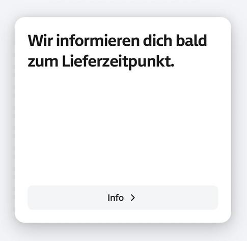 Screenshot der Sendungsverfolgung “Wir informieren dich bald zum Lieferzeitpunkt.”