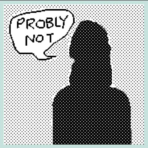 a silhouetted figure says ‘probly not’ with a textured background 