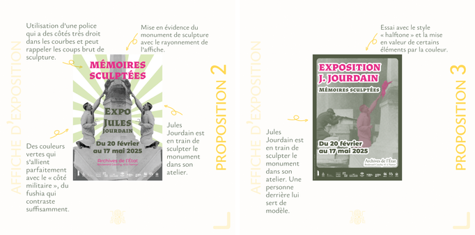 À gauche: 1ere proposition avec un fond "rayonnant"
À droite: 2e proposition avec un effet "halftone"