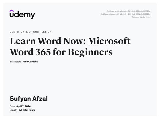 Achieved a Microsoft Word Certificate, expanding my proficiency in Document creation and Editing.
#word #msword #skill #learning