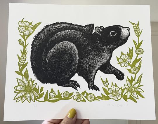 A fox squirrel surrounded by flowers