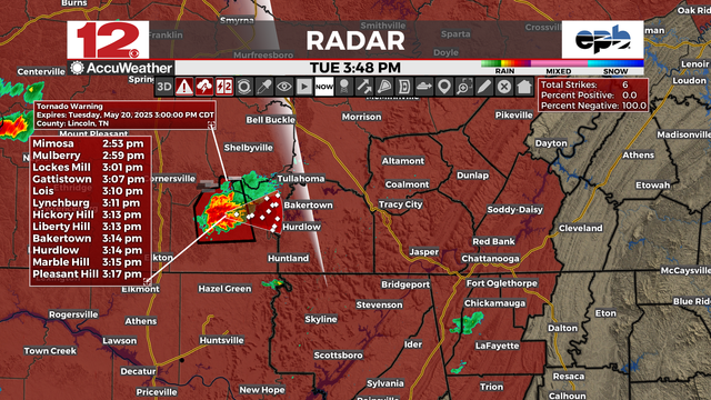 #WDEFWeather #News12Weather -- As of 3:50 PM EDT, viewers in Grundy & Marion Counties TN should monitor this tornado producing storm. If it continues on its current track, it will be crossing I-24 and moving east into the @WDEFnews12 viewing area within the hour. Be prepared to move to shelter if warnings are issued. 