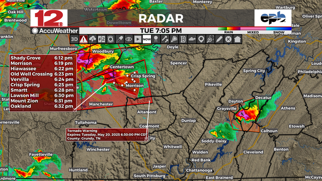 #WDEFWeather #News12Weather - #TornadoWarning for extreme NW Grundy County TN in the @WDEFNews12 viewing area. Risk for tornadoes and 1"+ hail. Most of the storm should pass north of this area. Viewers in NW Grundy County should be prepared to move to shelter. 