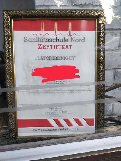 Zertifikat des Tatortreinigers