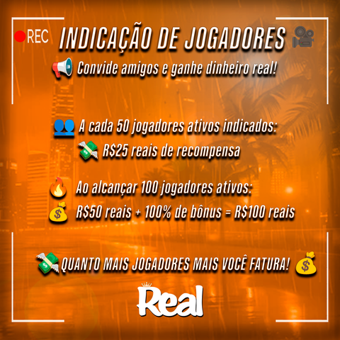 A Cada 50 jogadores ativos voce fatura 25 reais, se bater 100 jogadores voce ganha 50 reais e ganha um bonus de 100% logo fatura 100 reais!