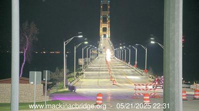 Southwestern view of the Mackinac Bridge traversing the Straits of Mackinac. // Image captured at: 2025-05-22 02:31:56 UTC (about 4 min. prior to this post) // Current Temp in St. Ignace: 52.30 F | 11.28 C // Precip: overcast clouds // Wind: NE at 12.661 mph | 20.37 kph // Humidity: 67%