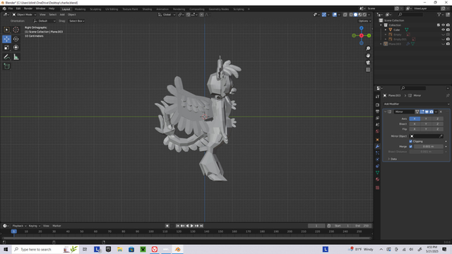 Side view of a CGI Charlie in Blender