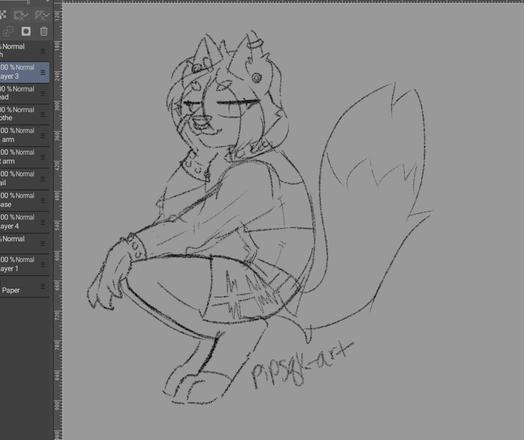 ID: A digital sketch of Rogue from X-Men: Evolution as an anthro fox. She is in the pose that's seen during the end credits. She has several ear piercings and a septum piercing. End ID.