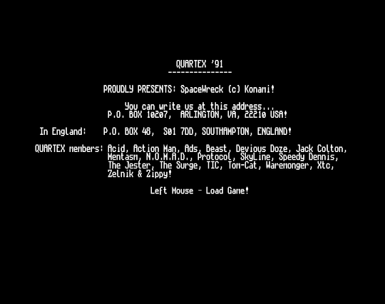 Screenshot of "Spacewrecked - 14 Billion Light Years from Earth" - Crack: Quartex (QTX) - Published by Konami - Gremlin on Commodore Amiga (1991)