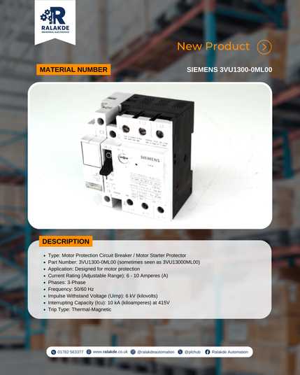 Spesification of Siemens 3VU1300-0ML00 from Ralakde Automation.