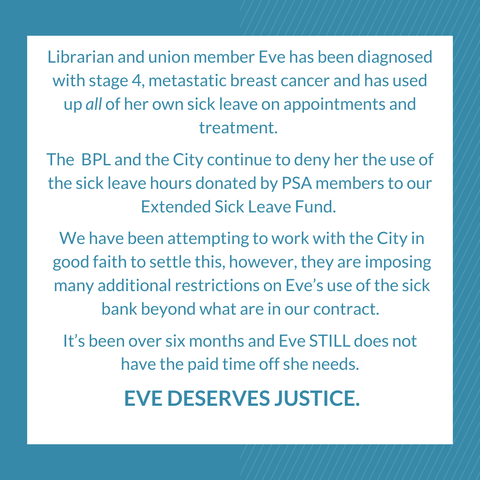 Description of the Boston Public Library and the City of Boston withholding donated sick hours.
