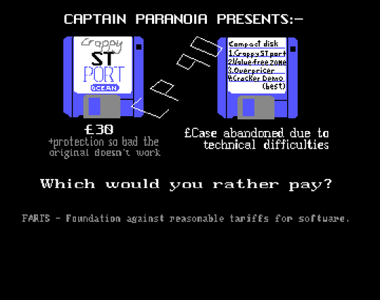 Screenshot of "Weird Dreams" - Crack: Captain Paranoia (CP) - Published by Rainbird on Commodore Amiga (1989)